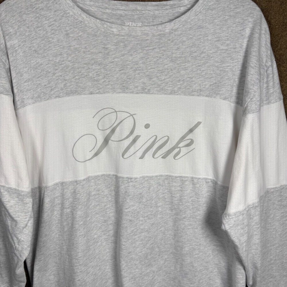 PINK Victoria Secret T Shirt Medium M Loungewear Basic Top Long Sleeve Logo - Picture 3 of 9